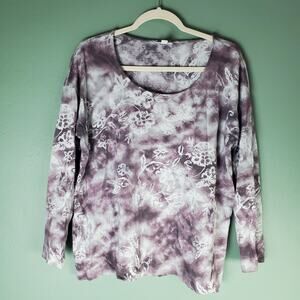 J. Jill PureJill Womens Violet Tie Dyed Scoop Neck Floral Long Sleeve Tee Size L